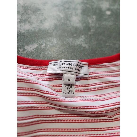 St John Sport red&white candy cane striped tshirt sz P - Picture 2 of 4